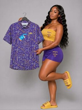 Large LSU Tigers Columbia PFG Omni-Shade Large Button Down Shirt Men's